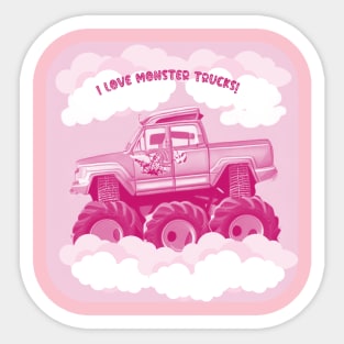 Pink Version I  Love Monster Trucks Image Sticker